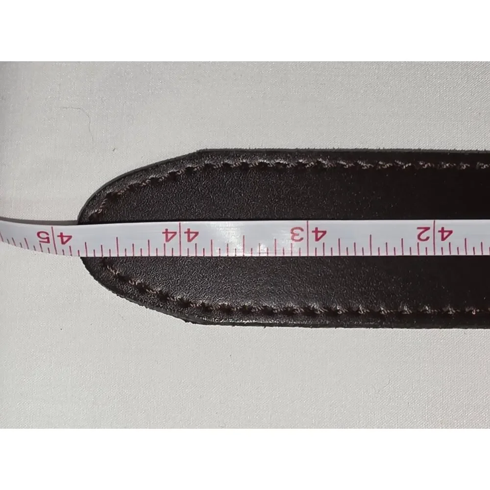 Genuine Leather Belt Made in USA Brown Brass Buckle Stitched 44.75